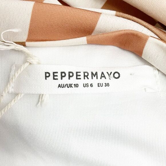 NWT Peppermayo Into The City Mesh Maxi Dress Cocoa Cream Check Womens Size 6 NEW - Picture 13 of 16